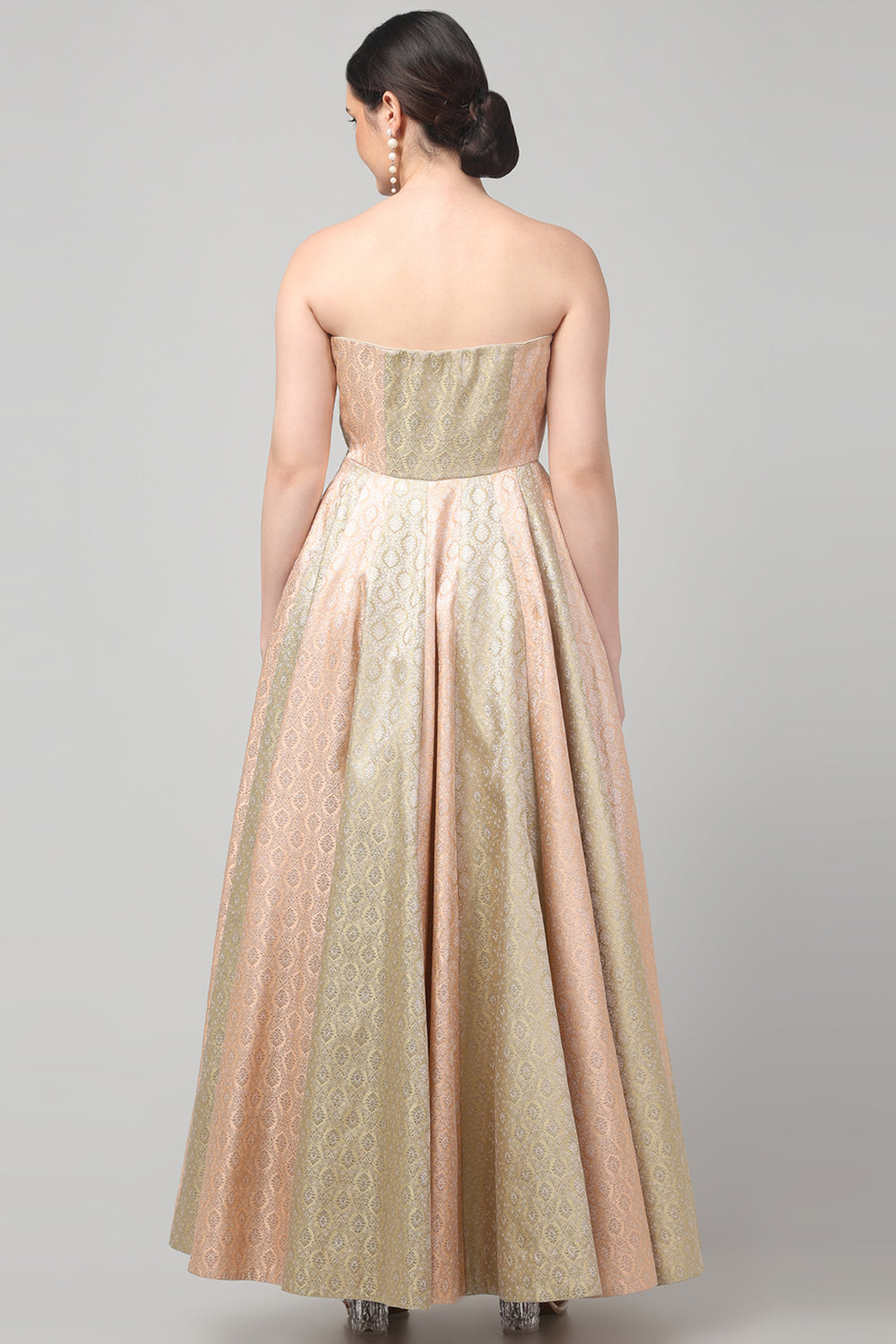 Two Tone Brocade Anarkali Gown with Dupatta