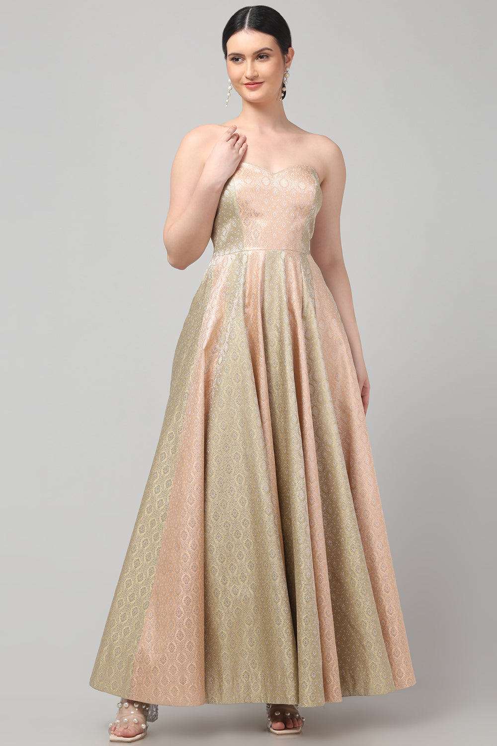 Two Tone Brocade Anarkali Gown with Dupatta