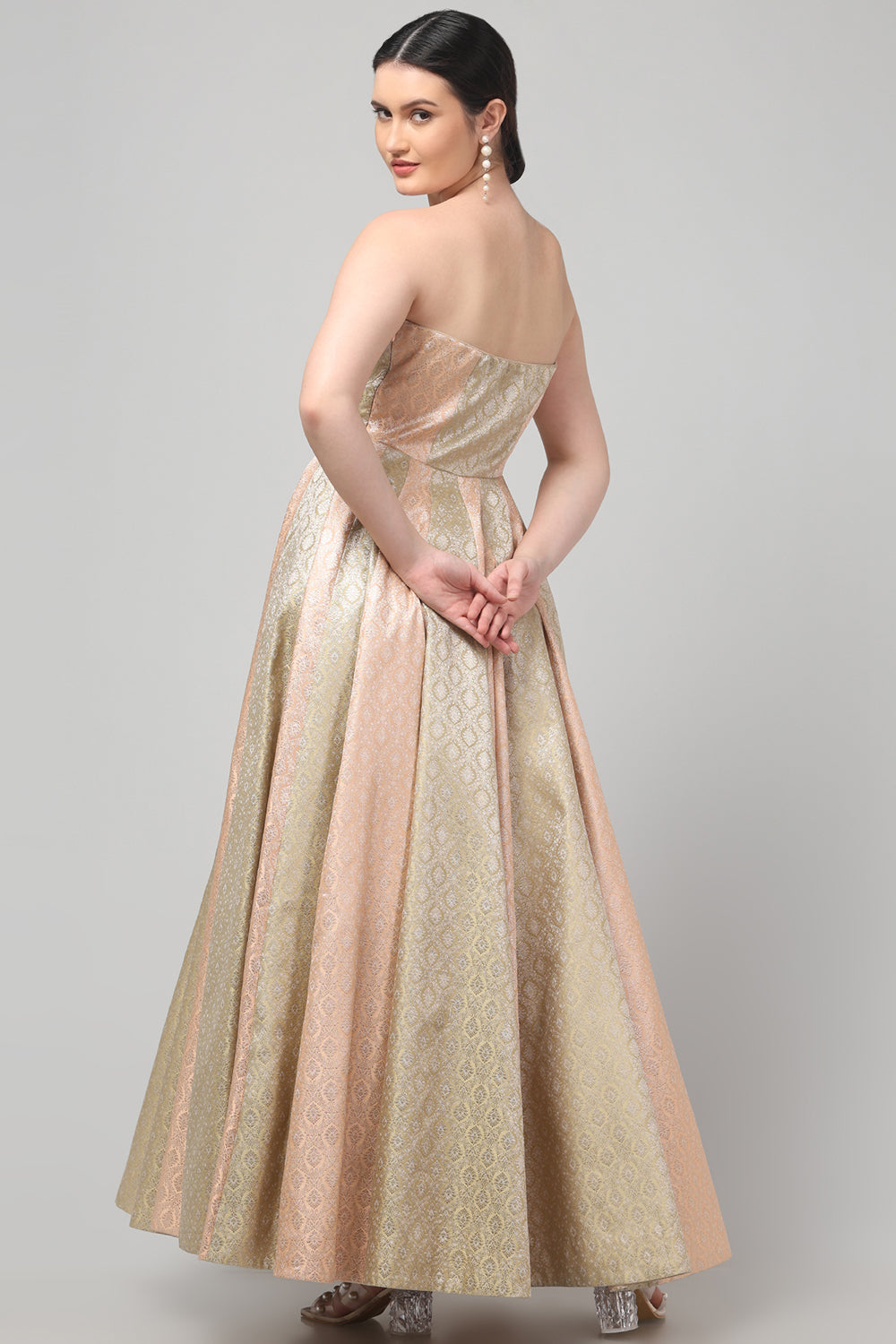 Two Tone Brocade Anarkali Gown with Dupatta