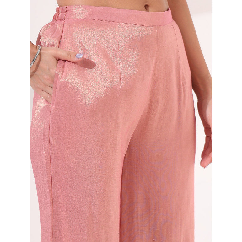 Peach Ayssmetrical Brocade Peplum Set - qivii