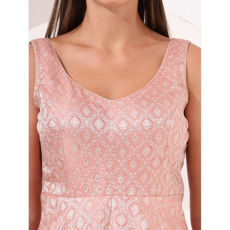 Peach Ayssmetrical Brocade Peplum Set - qivii