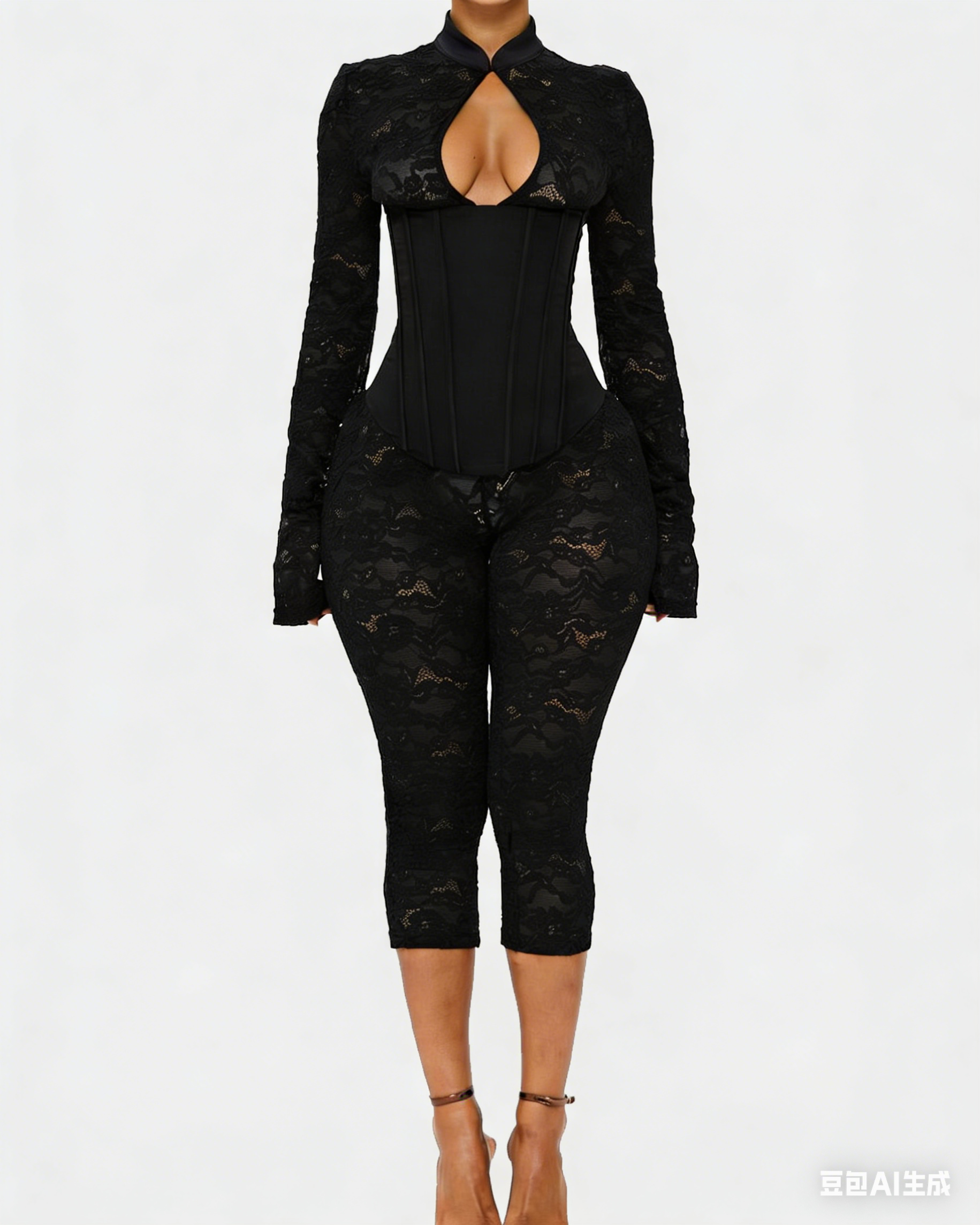 Lace Corset Long-sleeved Hourglass Jumpsuit - By Qivii