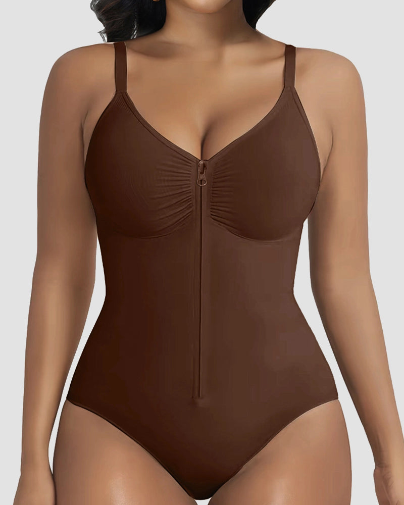 Front Zipper Tummy Control Triangle Shapewear Bodysuit