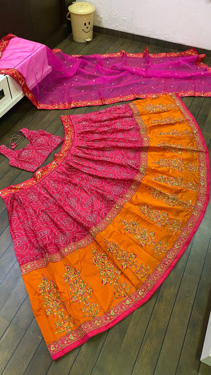 Pink Satin and Tapeta Silk Lehnga with Dori, Thread, and Sequence Work - Inspired design for a luxurious and elegant look