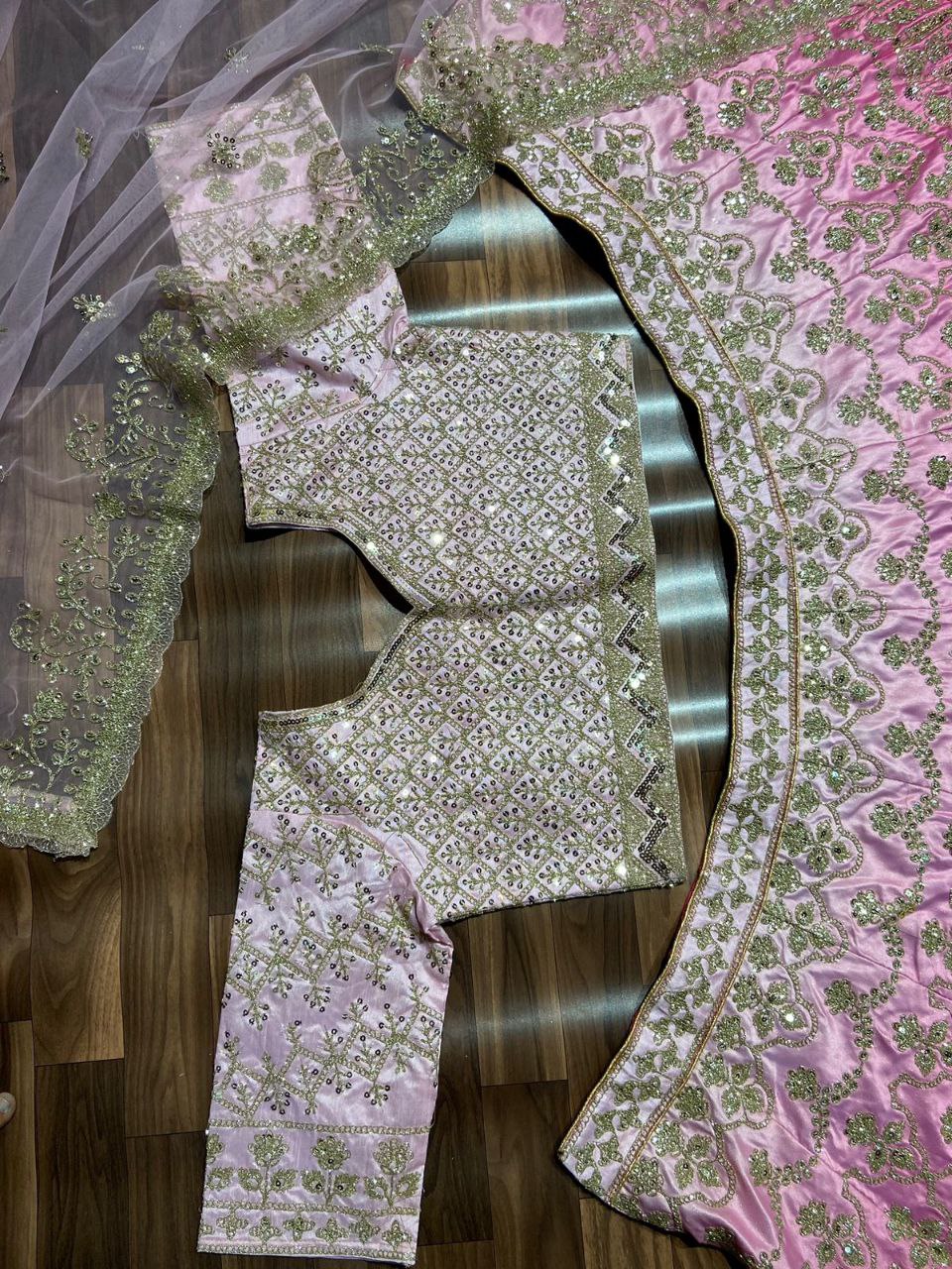 Pink Premium Banarasi Satin Zari Silk Padding Embellished With Premium Coding Lehenga Choli - Inspired | Ready To Wear - qivii