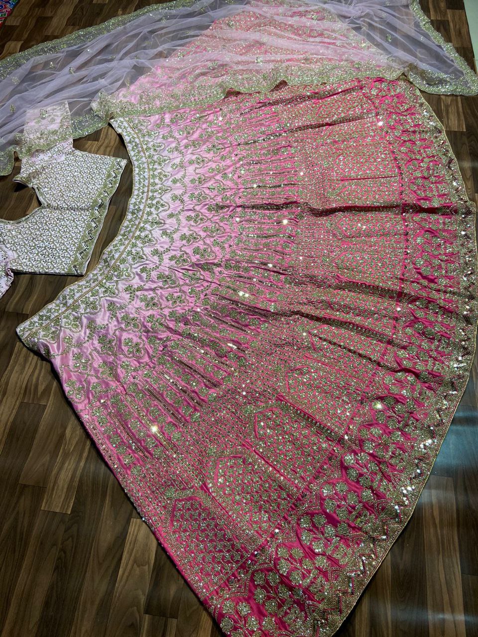 Pink Premium Banarasi Satin Zari Silk Padding Embellished With Premium Coding Lehenga Choli - Inspired | Ready To Wear - qivii