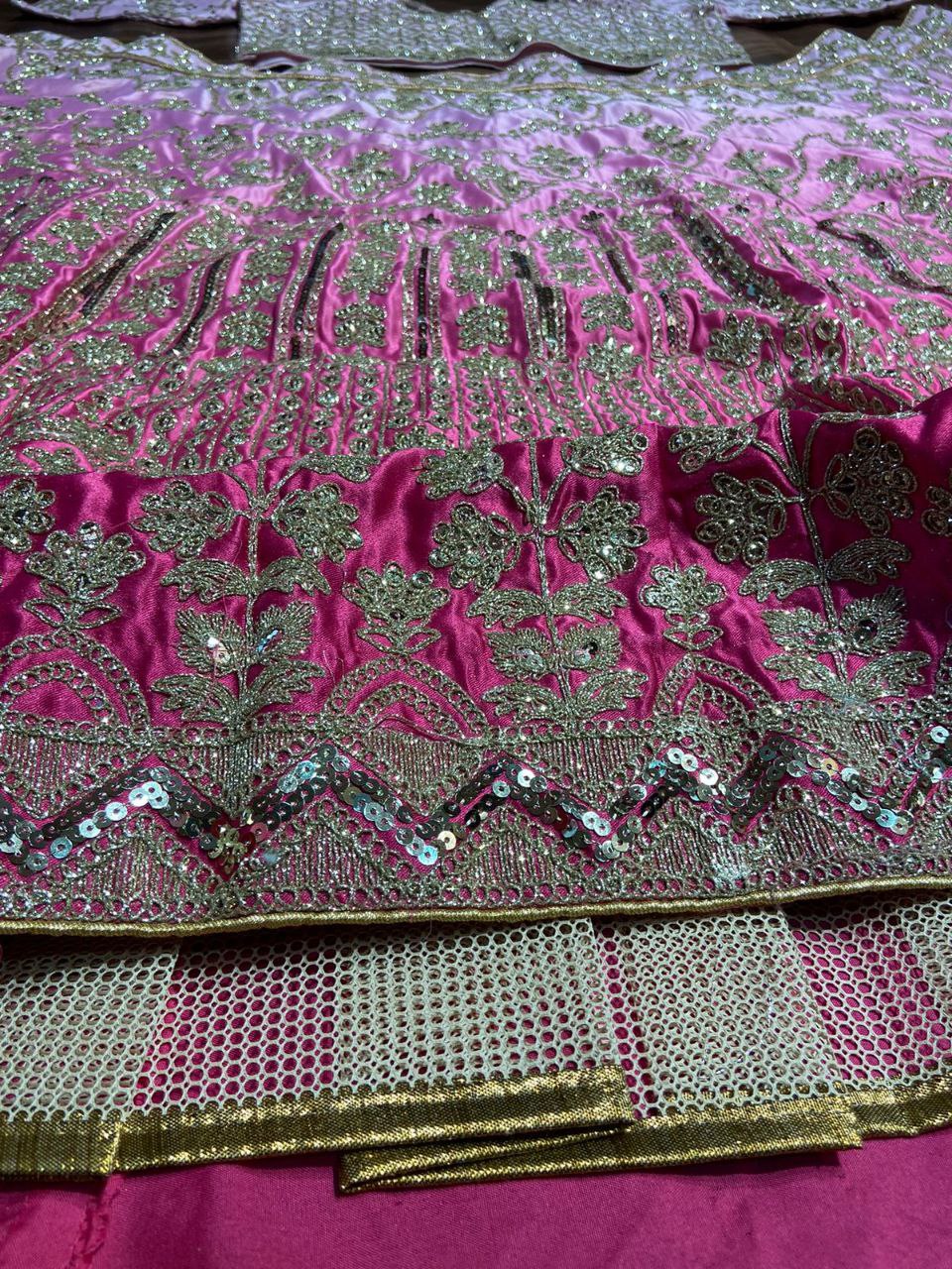 Pink Premium Banarasi Satin Zari Silk Padding Embellished With Premium Coding Lehenga Choli - Inspired | Ready To Wear - qivii