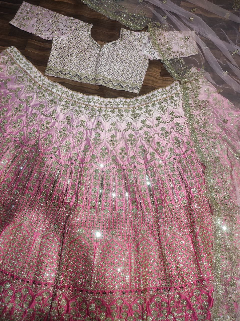 Pink Premium Banarasi Satin Zari Silk Padding Embellished With Premium Coding Lehenga Choli - Inspired | Ready To Wear - qivii