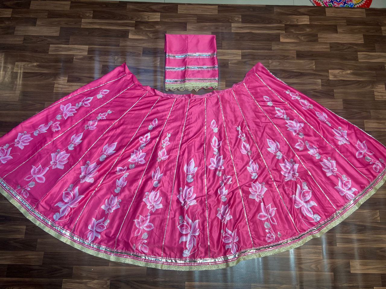 Pink Premium Malai Satin Silk Embellished With Beautiful Digital Print With Heavy Gotta Patti Work - Inspired | Ready To Wear - qivii
