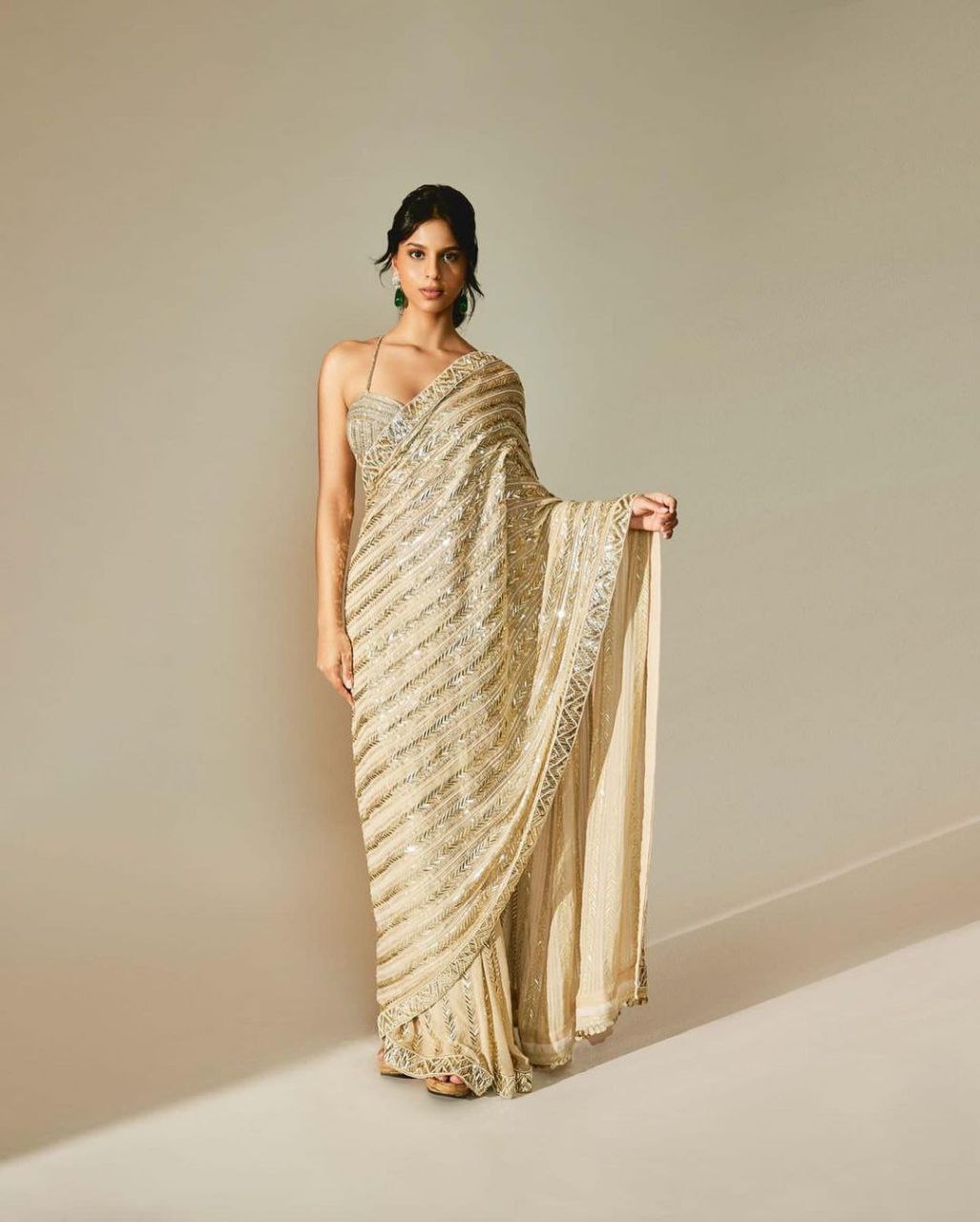 Premium Georgette Embellished With Embroidery Sequins Work With Lace Border - Inspired - qivii