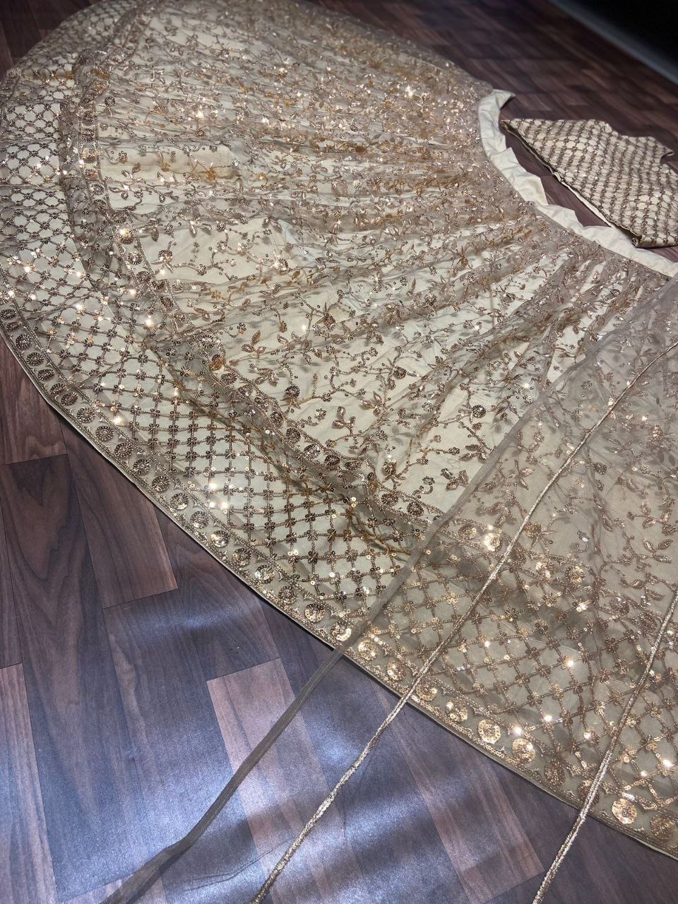 Brown Color Premium Net Embellished With Heavy Sequins Work With Embroidery Work Lehenga Choli - Inspired | Ready To Wear - qivii