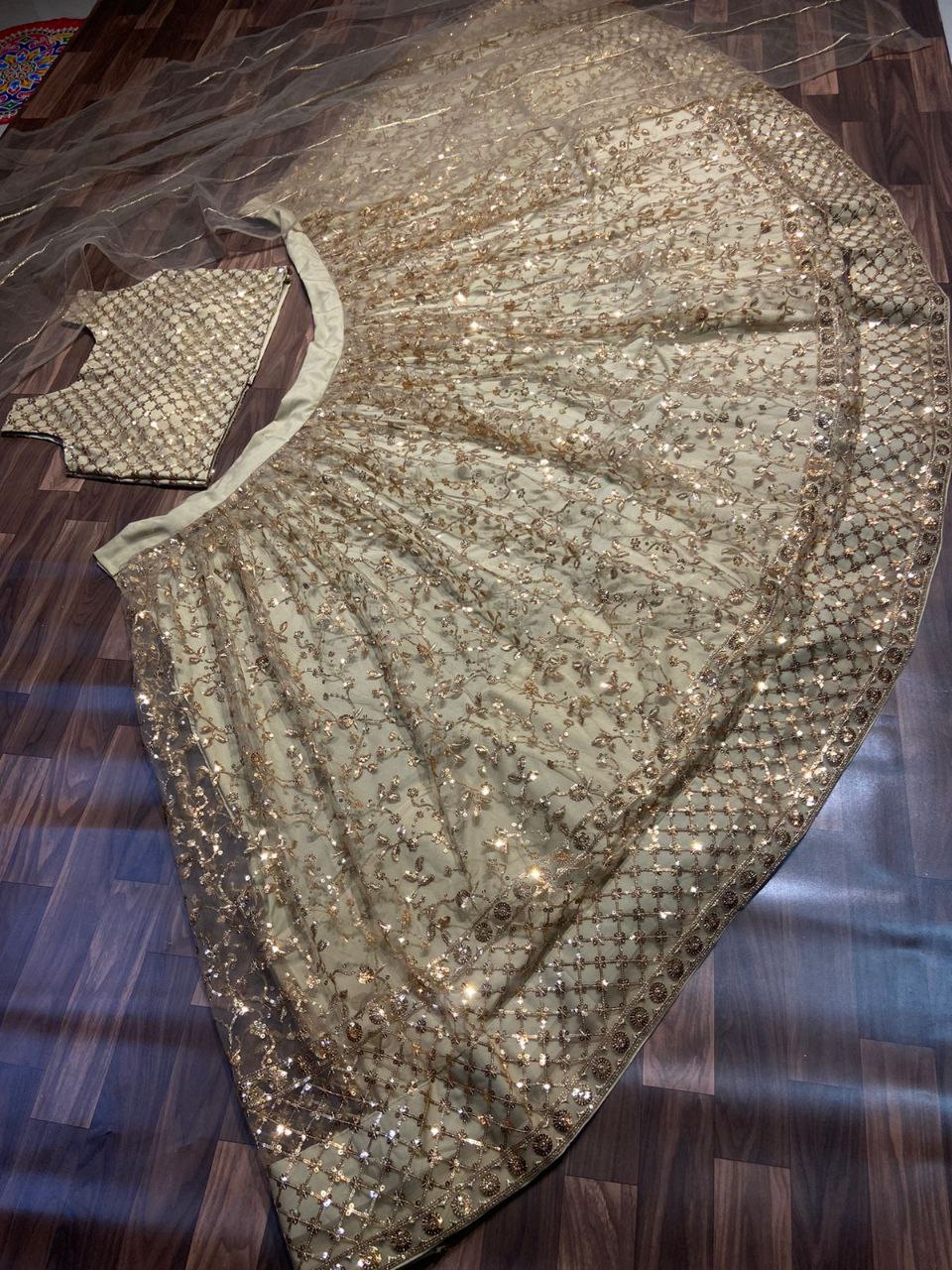 Brown Color Premium Net Embellished With Heavy Sequins Work With Embroidery Work Lehenga Choli - Inspired | Ready To Wear - qivii