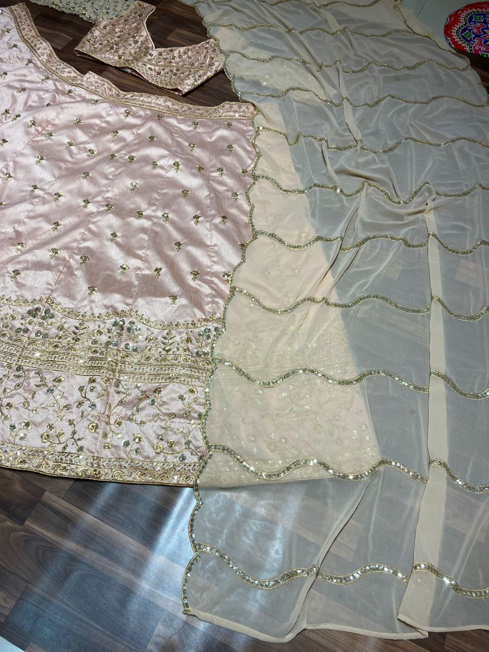 Pink Color Premium Poly Slub Silk Embellished With Beautiful Embroidery,Sequins And Zari Work Lehenga Choli - Inspired | Ready To Wear - qivii