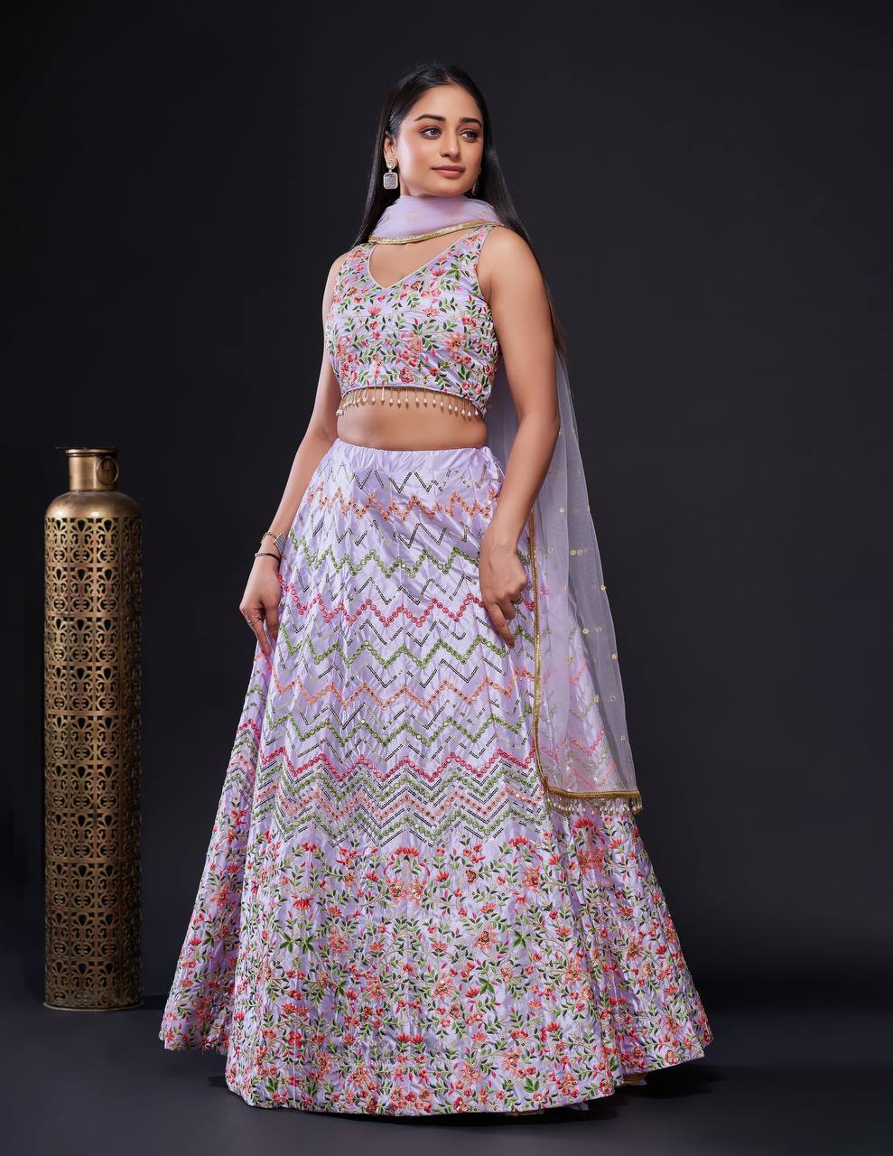 Purple Heavy satin silk lehnga with sequence & thread work | Ready To Wear - qivii