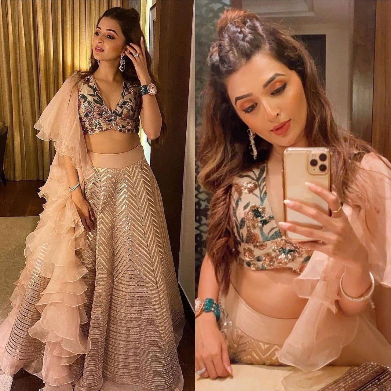 Beautiful Lite Pink Kasturi silk lehnga with intricate zari and sequence work