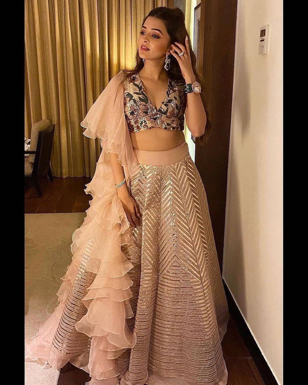 Lite Pink Kasturi silk lehnga with intricate zari and sequence work