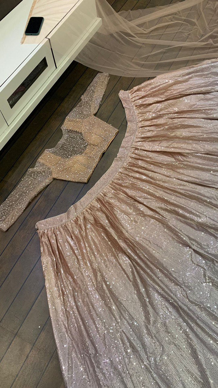 Cream atin silk padding lehnga with sequence work - INSPIRED | Ready To Wear - qivii