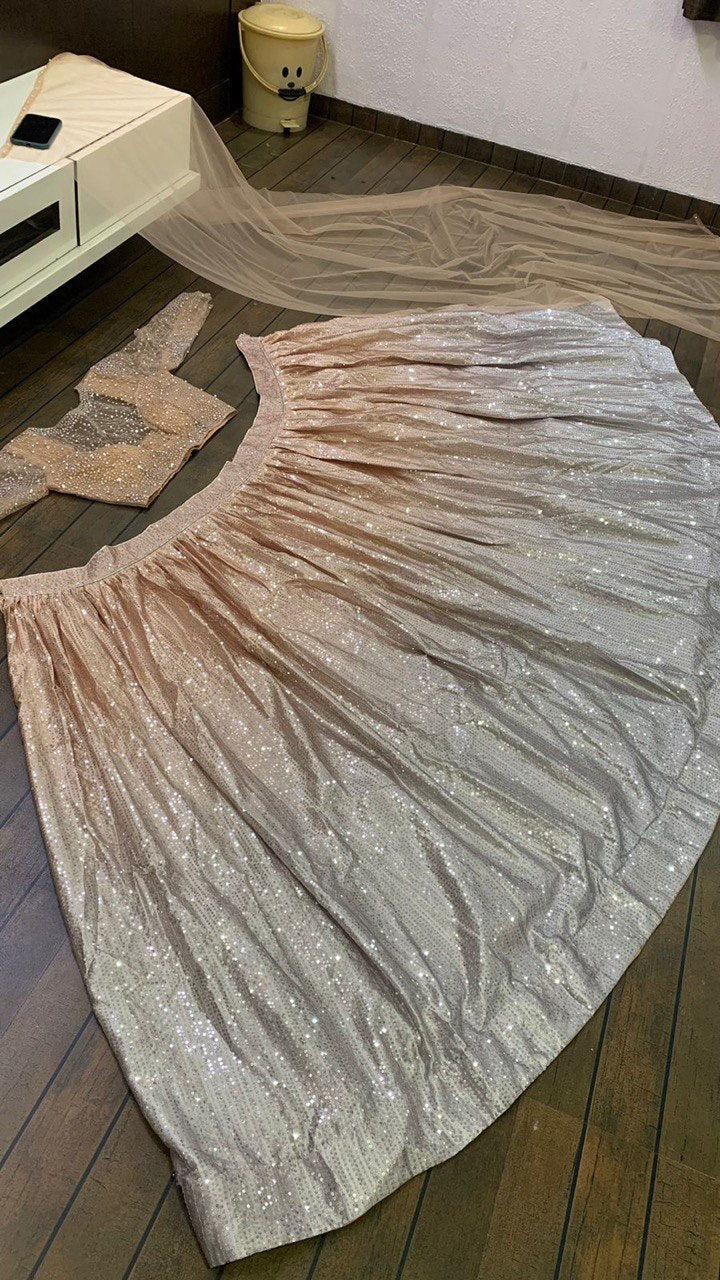 Cream atin silk padding lehnga with sequence work - INSPIRED | Ready To Wear - qivii