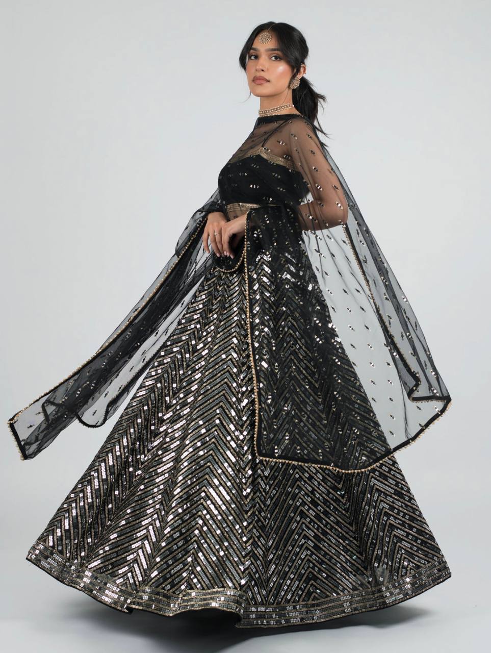 Black Georget lehenga with sequence & zari work - INSPIRED | Ready To Wear - qivii