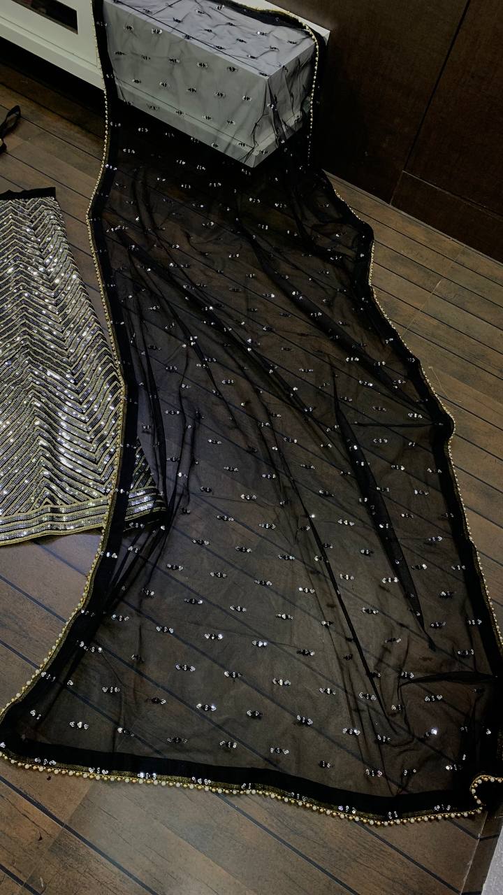 Black Georget lehenga with sequence & zari work - INSPIRED | Ready To Wear - qivii