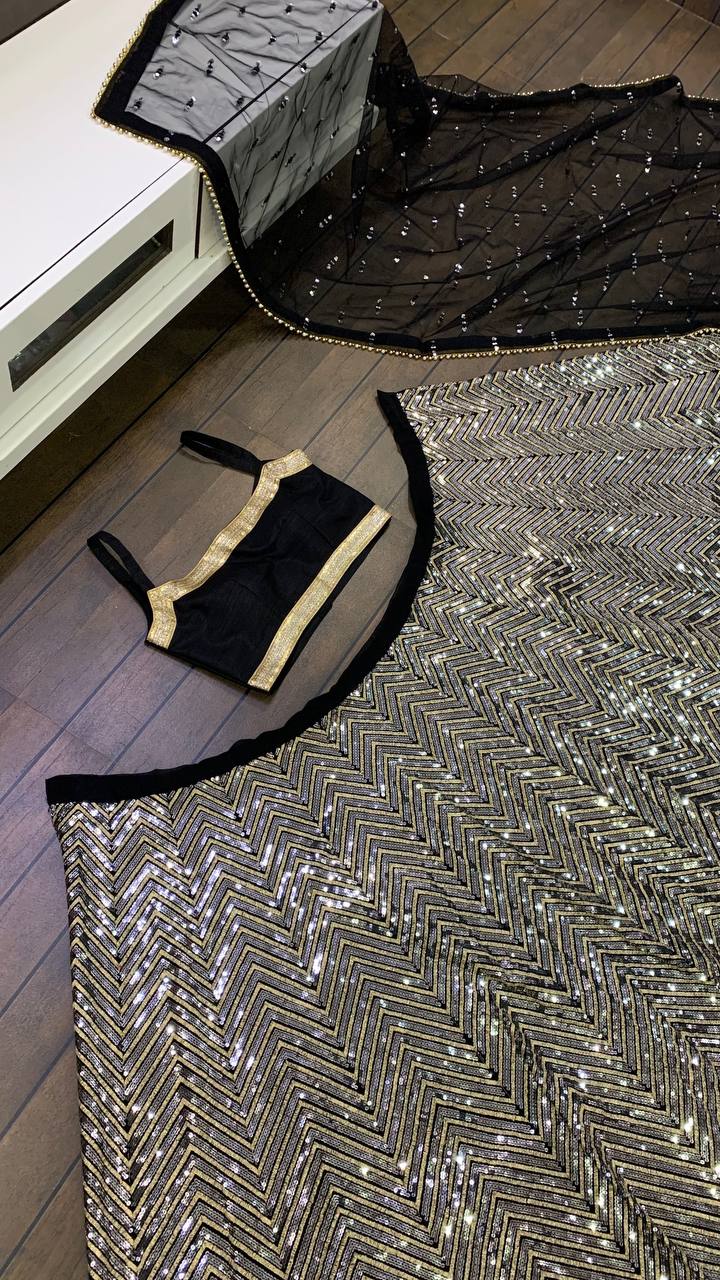 Black Georget lehenga with sequence & zari work - INSPIRED | Ready To Wear - qivii