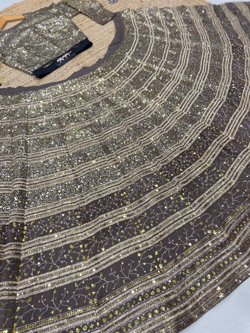 Brown Premium Faux Georgette Embellished With Beautiful Embroidery,Zari ,Coding And Beautiful Sequins Work | Ready To Wear - qivii