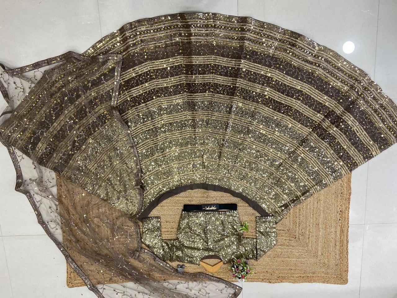 Brown Premium Faux Georgette Embellished With Beautiful Embroidery,Zari ,Coding And Beautiful Sequins Work | Ready To Wear - qivii