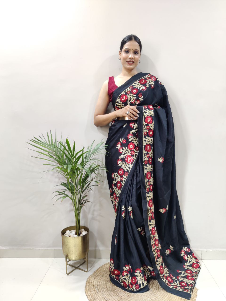 Black Premium Slub Silk Embellished With Beautiful Fancy Dori Work Saree - INSPIRED - qivii