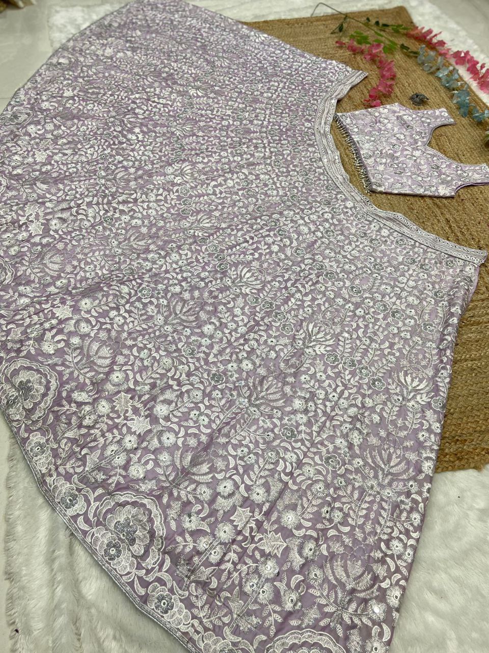 White Premiums Silk Georgette Embellished With Beautiful Whiscose Thread Work And Sequins Work | Ready To Wear - qivii