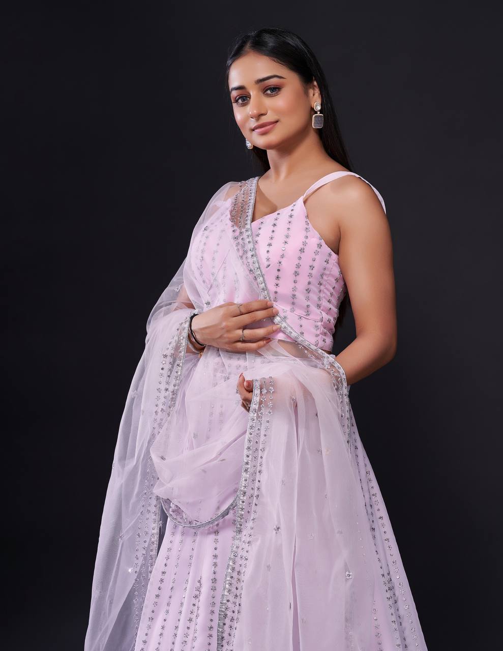 Pink Georgette lehnga with sequins & zari work | Ready To Wear - qivii