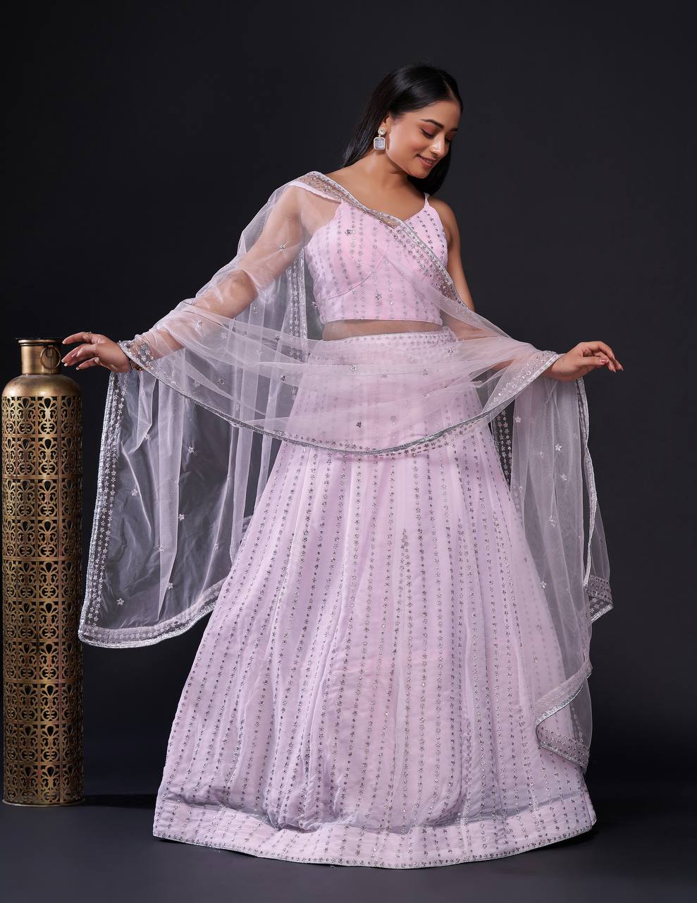 Pink Georgette lehnga with sequins & zari work | Ready To Wear - qivii