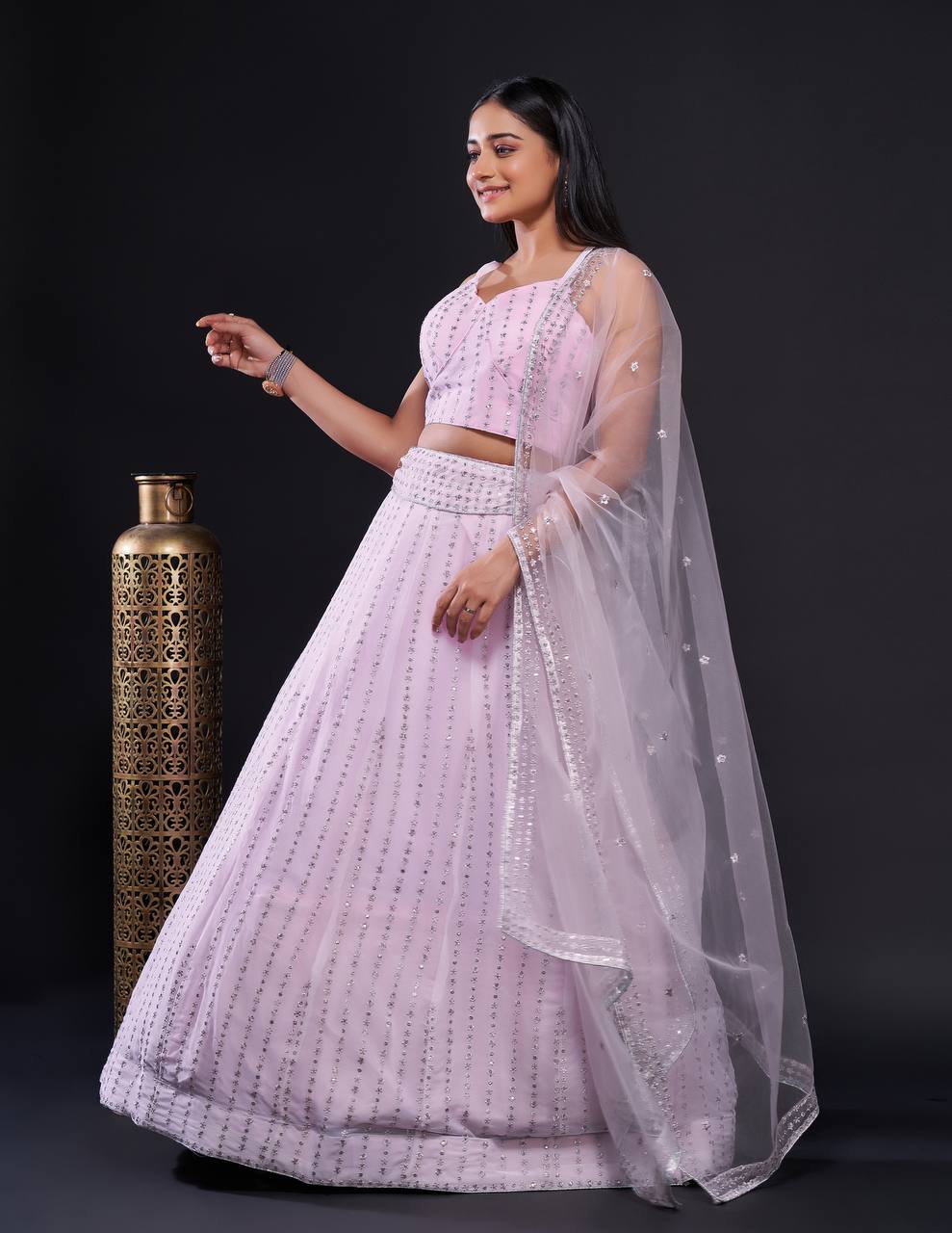 Pink Georgette lehnga with sequins & zari work | Ready To Wear - qivii