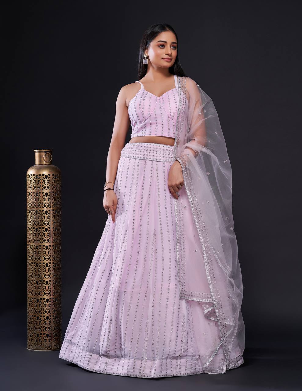 Pink Georgette lehnga with sequins & zari work | Ready To Wear - qivii