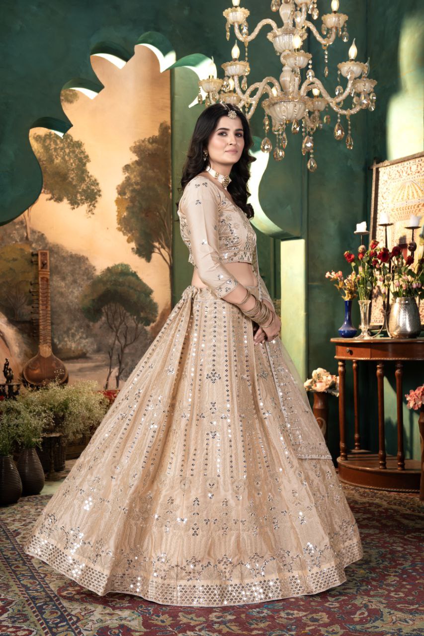 Brown Premium Malai Satin Embellished With Beautiful Embroidery Lehenga - INSPIRED | Ready To Wear - qivii