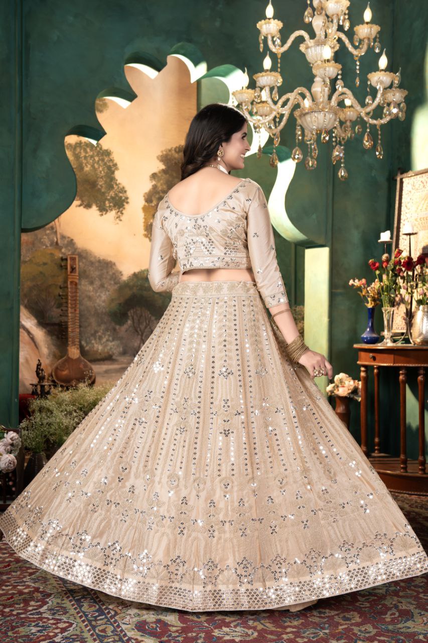 Brown Premium Malai Satin Embellished With Beautiful Embroidery Lehenga - INSPIRED | Ready To Wear - qivii
