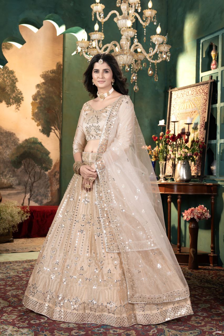 Brown Premium Malai Satin Embellished With Beautiful Embroidery Lehenga - INSPIRED | Ready To Wear - qivii