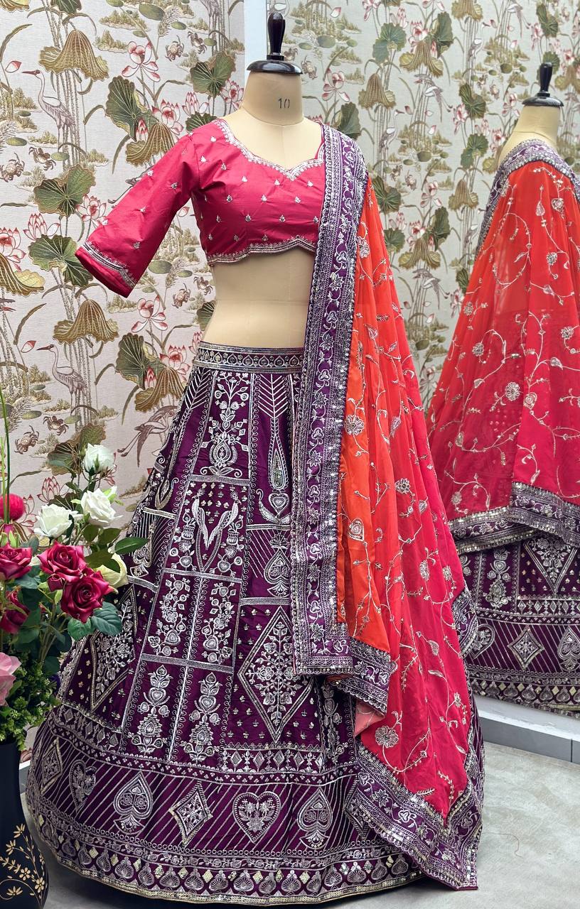 JALPARI SILK WITH EMBROIDERY SEQUENCE DESIGN WORK LEHENGA - INSPIRED | Ready To Wear - qivii