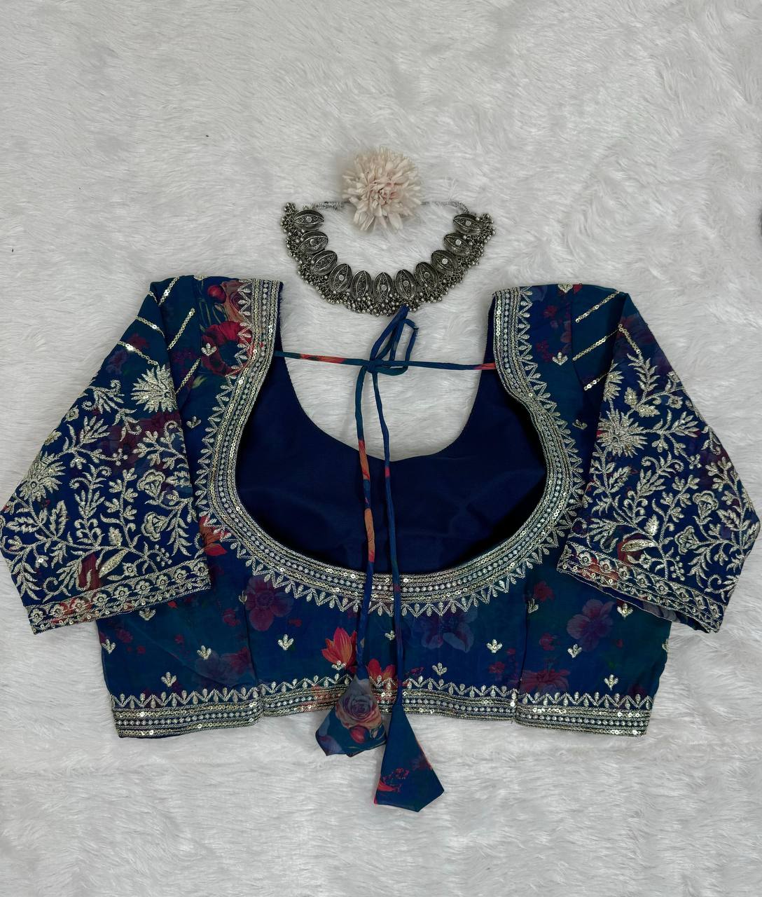 Navy Blue Foux Gorgette with Digital print thread with Sequnce Lehenga Choli - INSPIRED | Ready To Wear - qivii