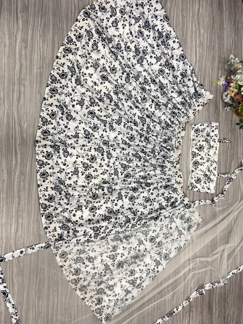 Premium Chinon Silk Embellished With Beautiful Digital Print With Heavy Cancan Lehenga - INSPIRED | Ready To Wear - qivii