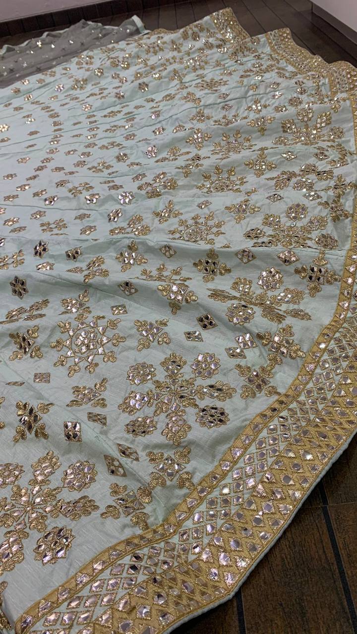 Mulberry silk lehnga with paper mirror work & zari work | Ready To Wear - qivii