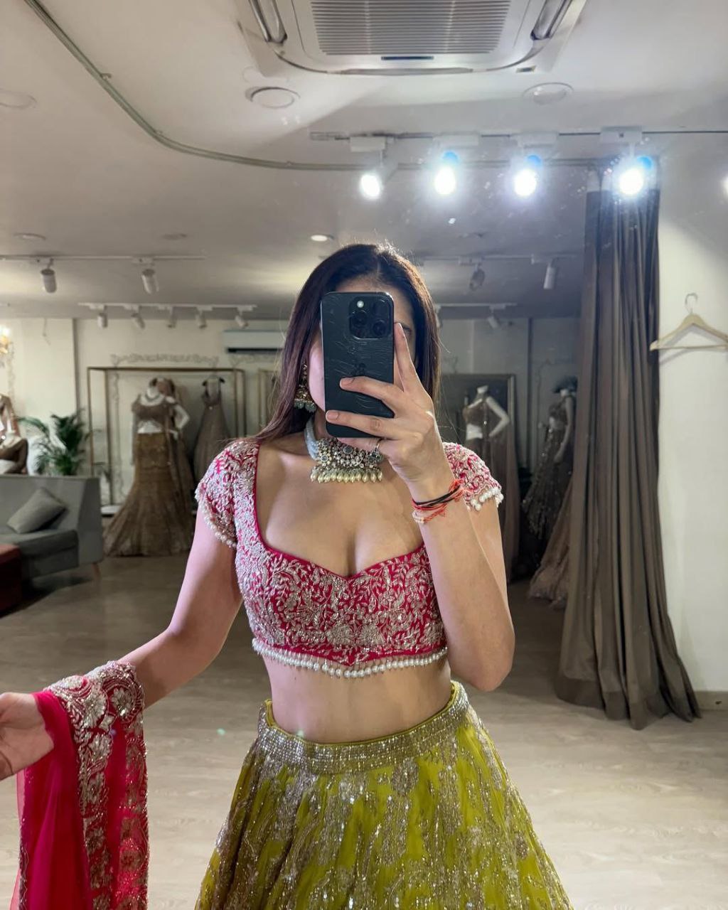 Green Premium Georgette Embellished With Beautiful Shimmer Dori Work , Heavy Sequins Work With Heavy Cancan Lehenga - INSPIRED | Ready To Wear - qivii