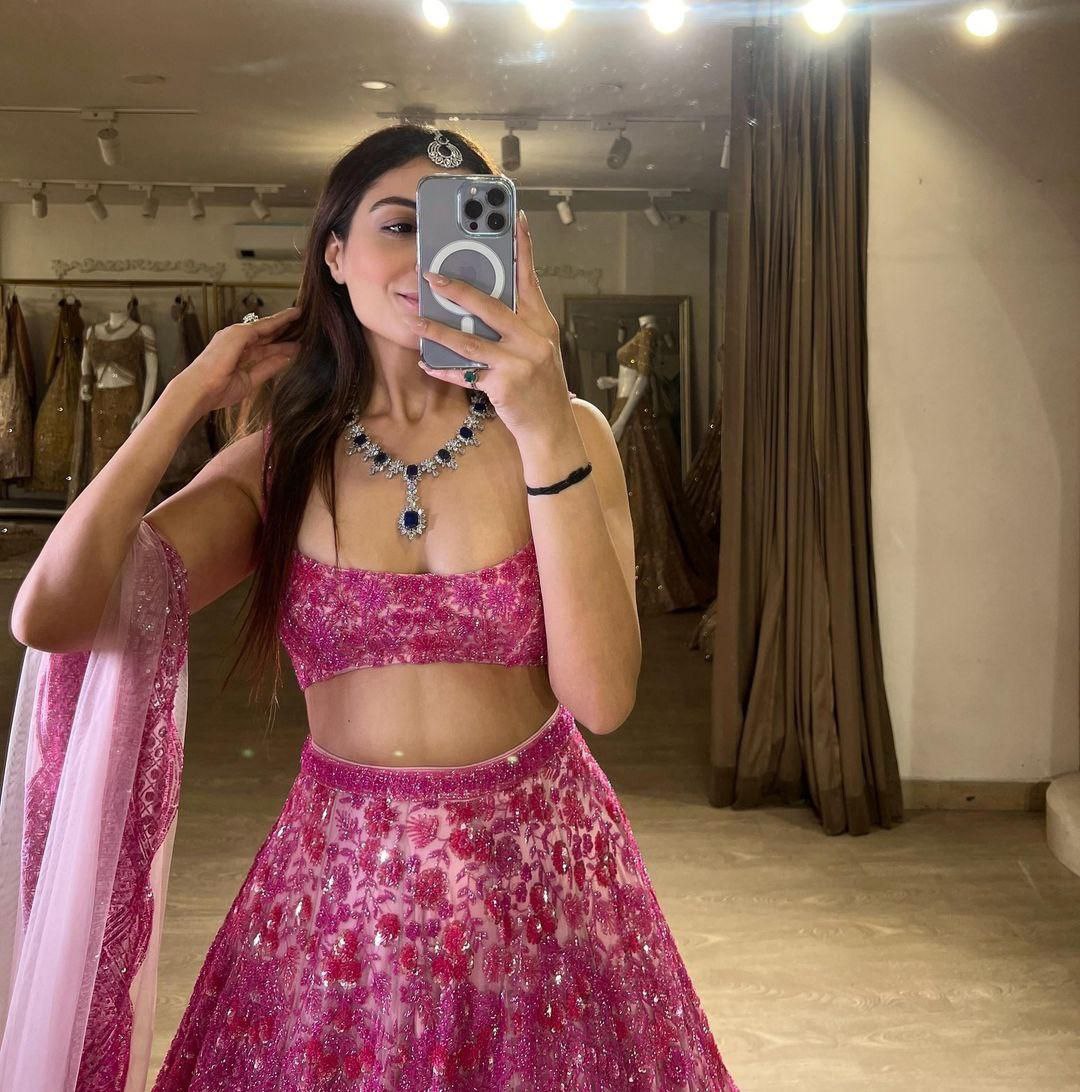 Pink Premium Butterfly Soft Net Embellished With Heavy Thread Embroidery Lehenga - INSPIRED | Ready To Wear - qivii