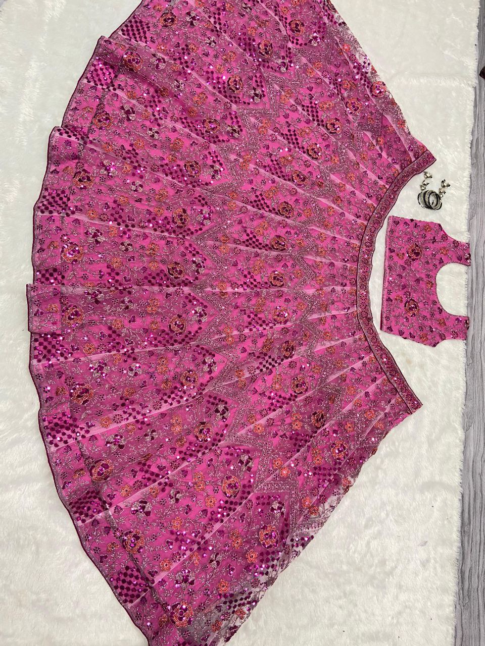 Pink Premium Butterfly Soft Net Embellished With Heavy Thread Embroidery Lehenga - INSPIRED | Ready To Wear - qivii