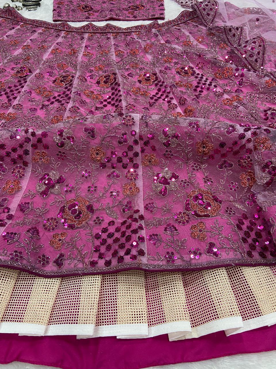 Pink Premium Butterfly Soft Net Embellished With Heavy Thread Embroidery Lehenga - INSPIRED | Ready To Wear - qivii