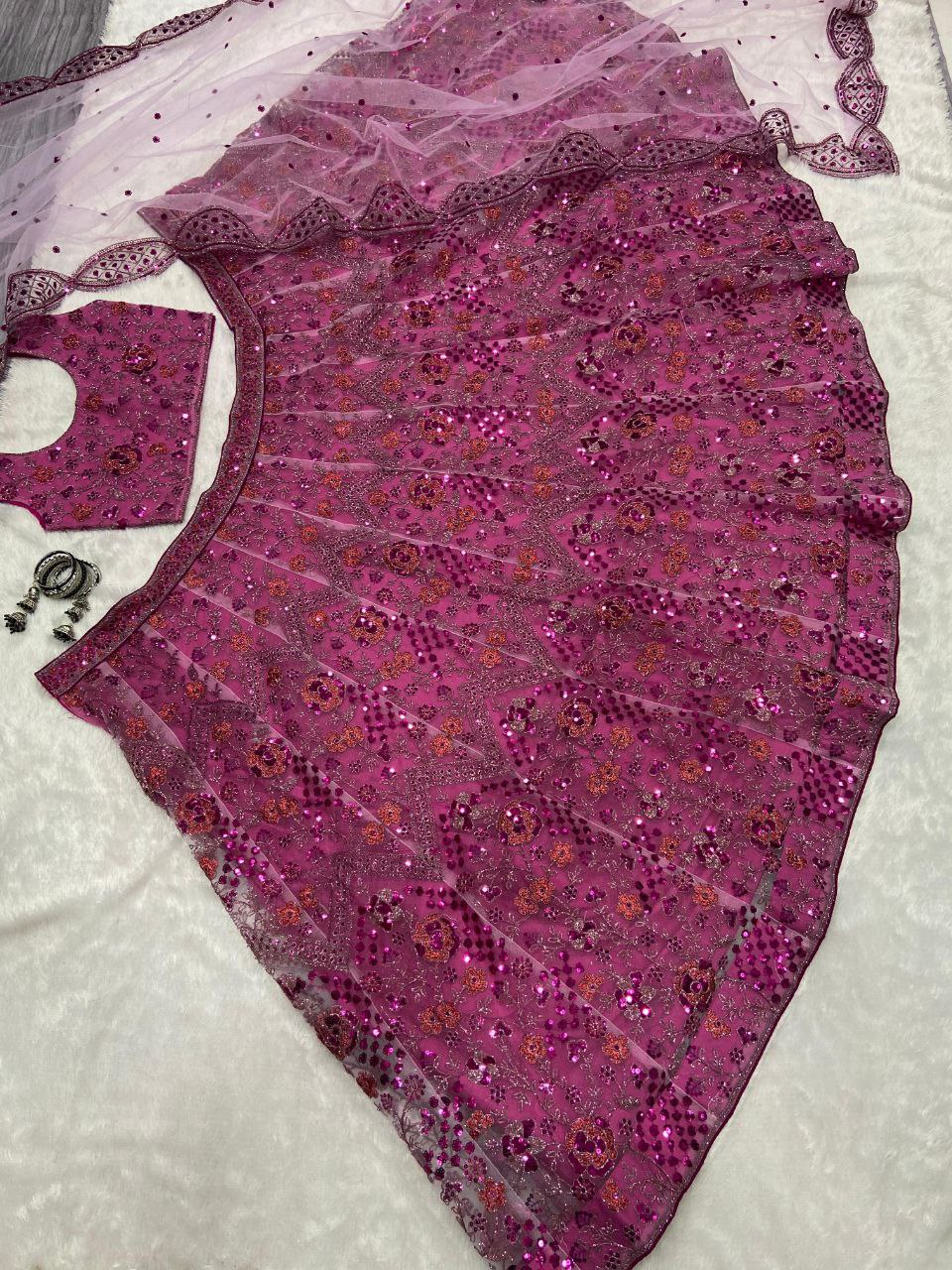 Pink Premium Butterfly Soft Net Embellished With Heavy Thread Embroidery Lehenga - INSPIRED | Ready To Wear - qivii