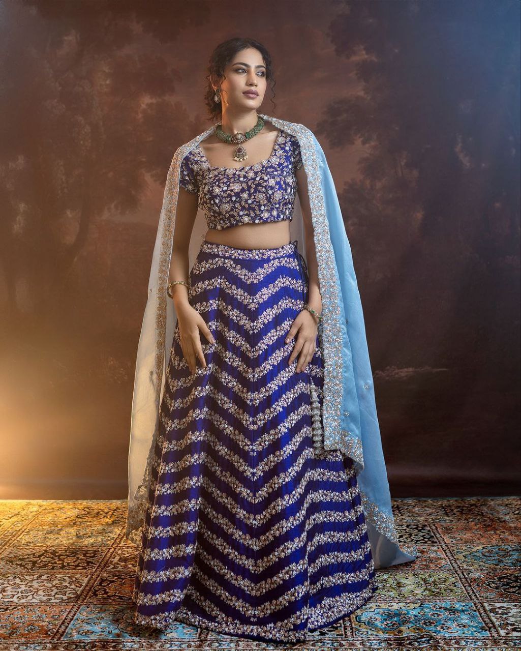 Navy blue Premium Chinon Silk Embellished With Beautiful Embroidery Work Lehenga - INSPIRED | Ready To Wear - qivii