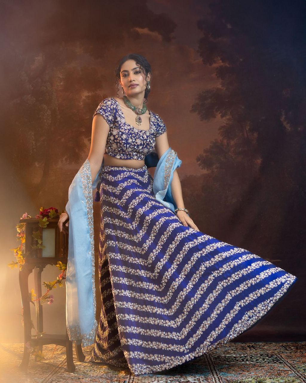 Navy blue Premium Chinon Silk Embellished With Beautiful Embroidery Work Lehenga - INSPIRED | Ready To Wear - qivii