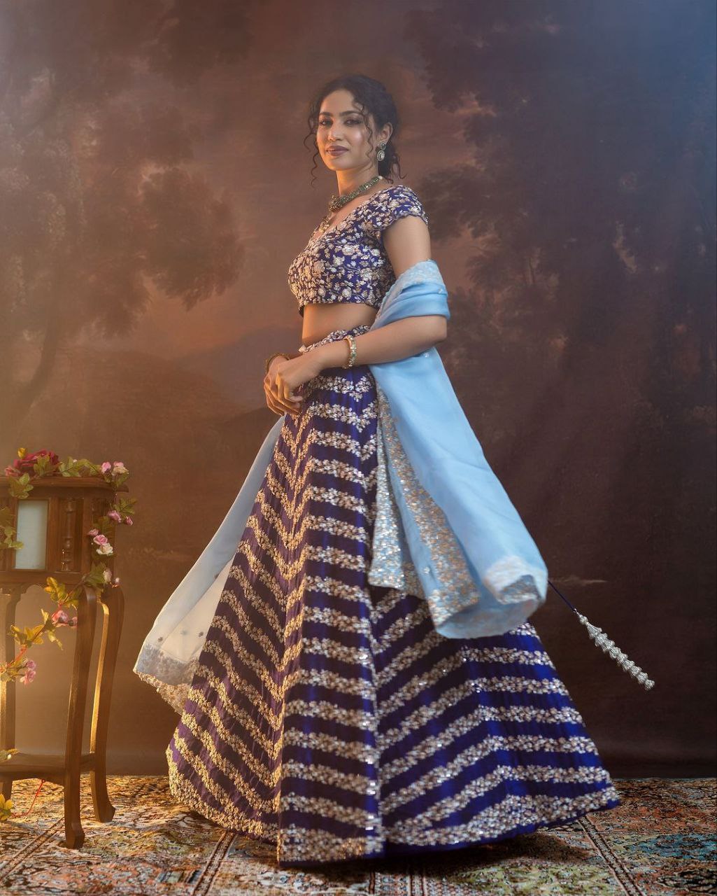 Navy blue Premium Chinon Silk Embellished With Beautiful Embroidery Work Lehenga - INSPIRED | Ready To Wear - qivii