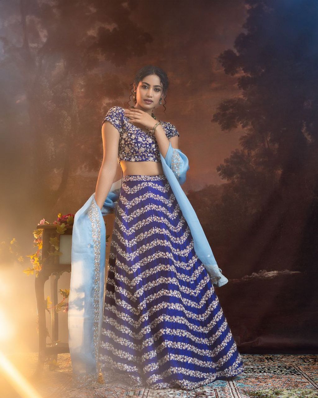 Navy blue Premium Chinon Silk Embellished With Beautiful Embroidery Work Lehenga - INSPIRED | Ready To Wear - qivii