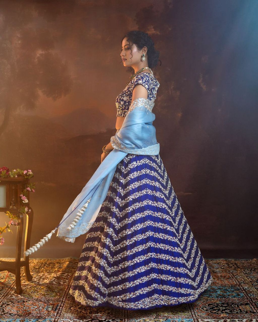 Navy blue Premium Chinon Silk Embellished With Beautiful Embroidery Work Lehenga - INSPIRED | Ready To Wear - qivii